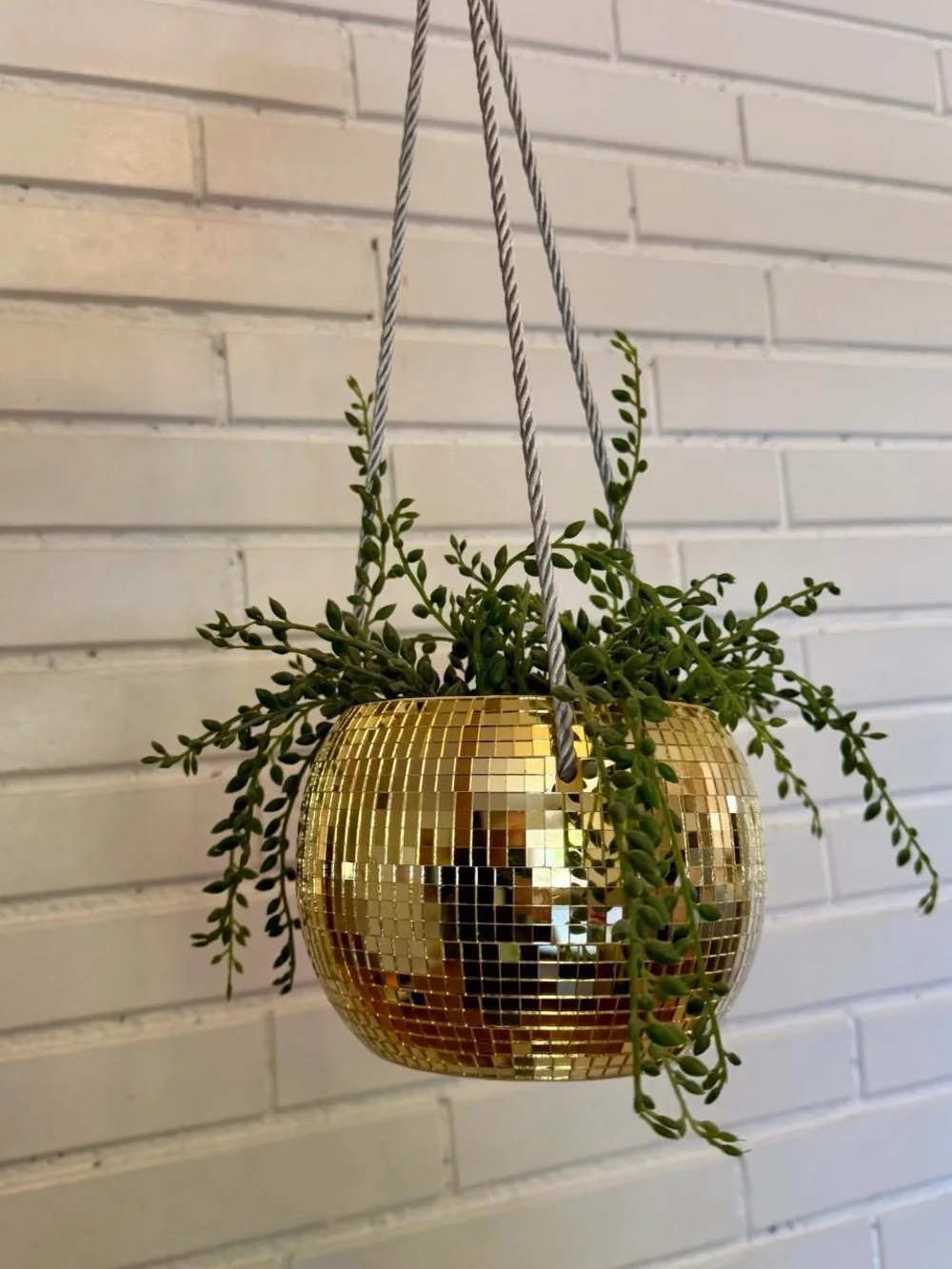 Gold Disco Hanging Mosaic Planter - Decorative Hanging Pot